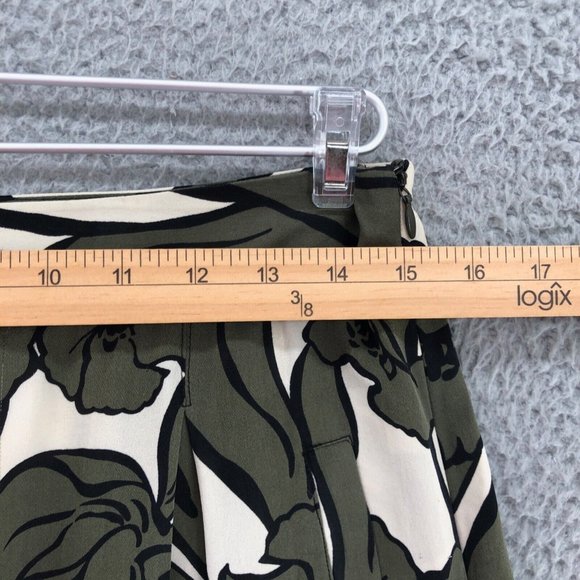 BCBGMAXAZRIA Skirt Womens 4 Green Floral Silk Kailin Pleated Knee A Line Pocket - Picture 6 of 11